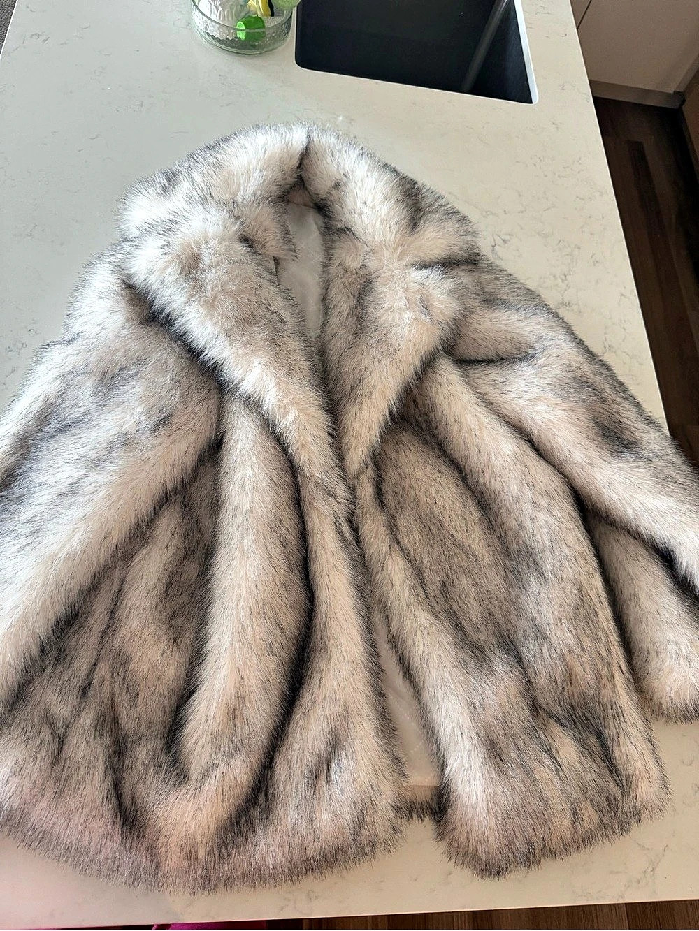 Faux Fur Teddy Jacket in Brown & Cream Like New